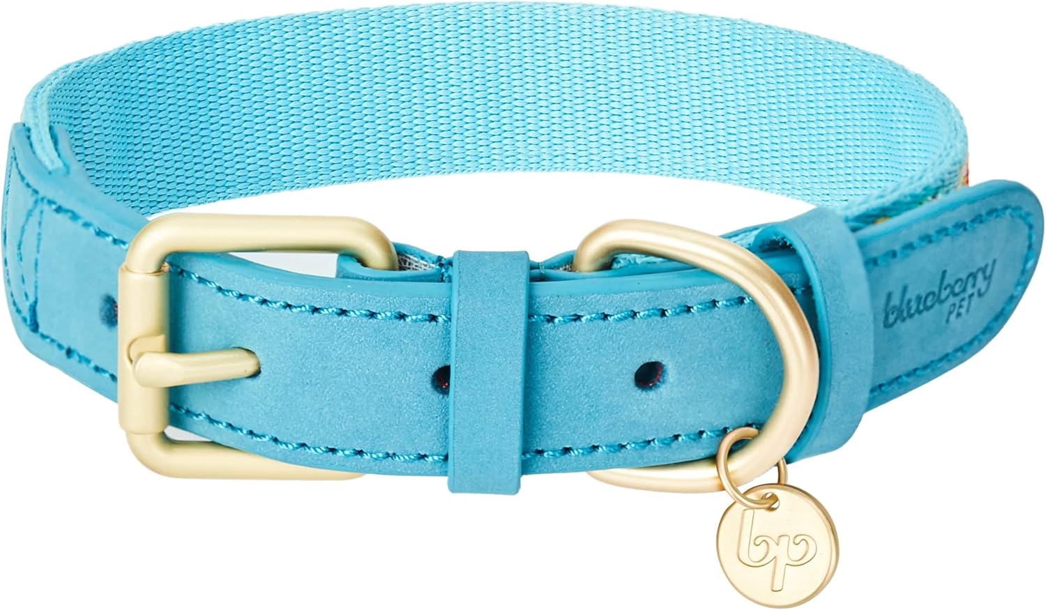 Blueberry Pet Soft & Comfy Genuine Full Grain Leather & Polyester Combo Adjustable Dog Collar - Classic Staple Striped in Navy White and Red, Large, Neck 18"-22"
