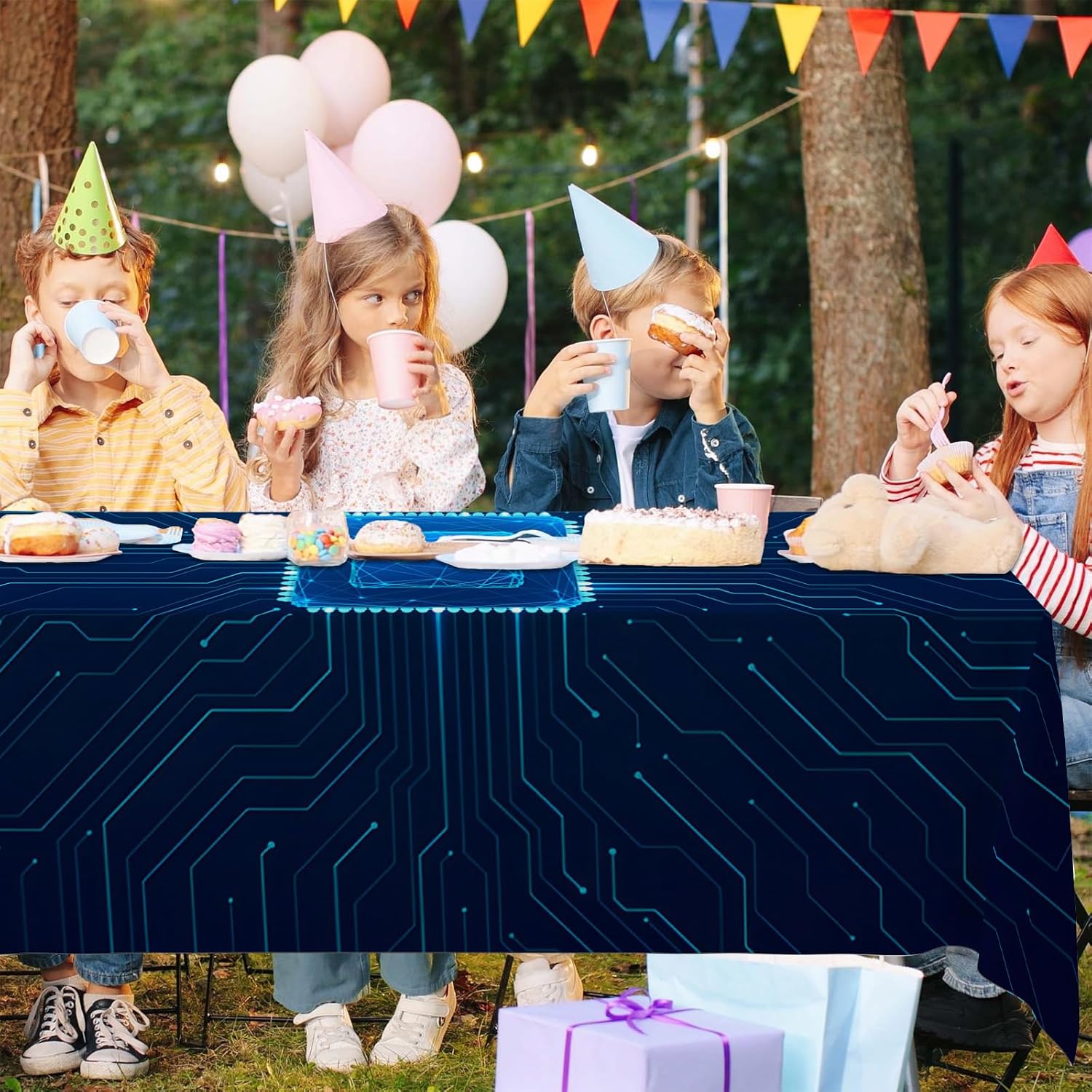 Technology Circuit Board Tablecloths Blueprint Route Wire Table Covers Decorations for Birthday Party Home Banquet Table Decor Supplies Favor