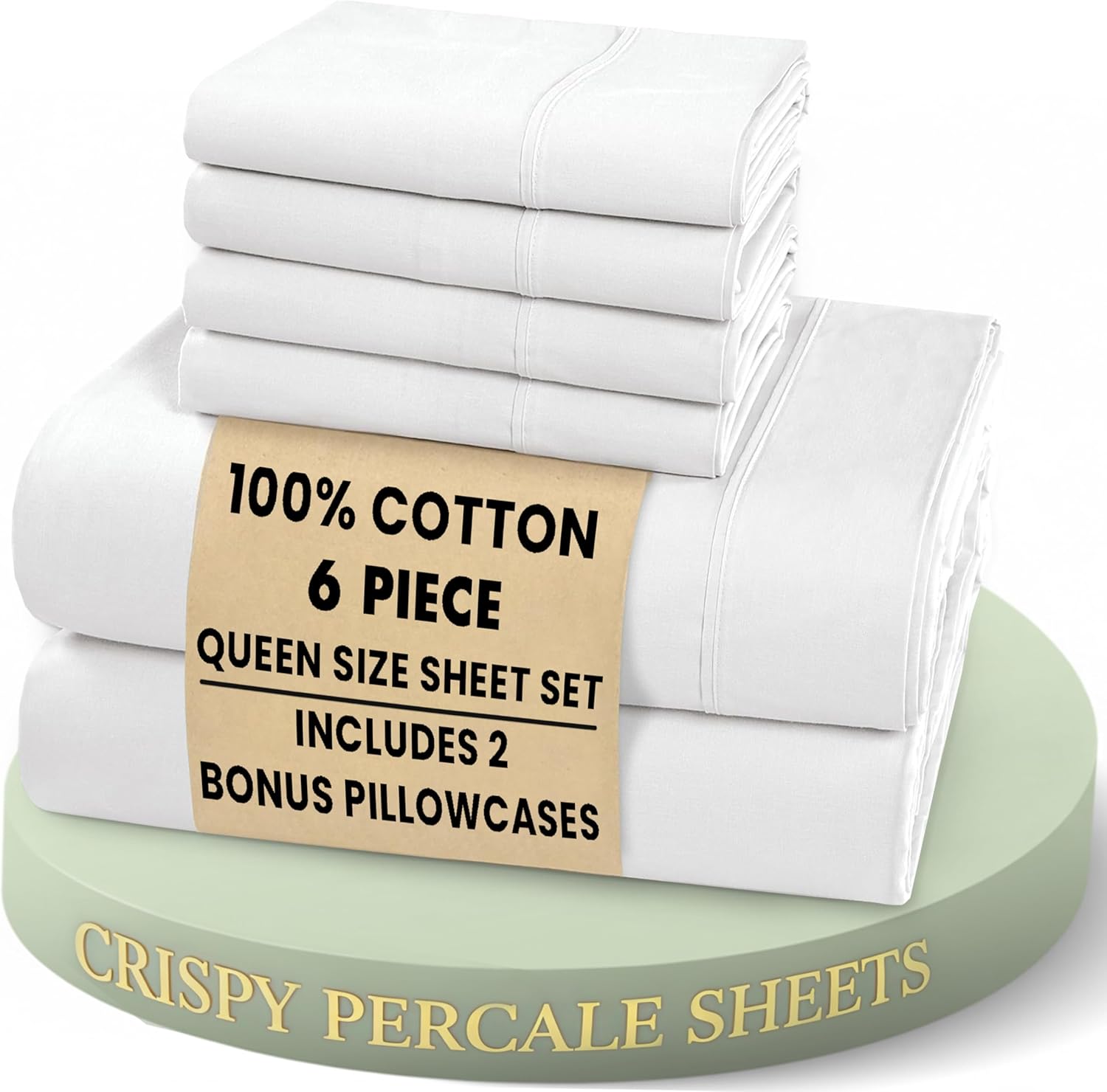 RUVANTI 6 Pcs Cotton Sheets - 100% Natural Cotton Soft, Lightweight & Breathable Crispy Percale Bed Sheets, Queen Sheet Set 16" Deep Pockets, Bright White - Image 8