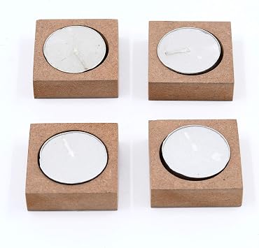IVEI Wooden MDF DIY Tea Light Candle Holder with Candles - Set of 31 Double & 2 Single - Plain MDF Wooden Candle Holders Blank for Painting Wood Sheet Craft, Decoupage, Resin Art Work & Decoration