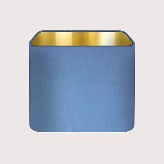 Rounded Square Pale Blue 100% Textured Linen Fabric with a Brushed Gold Metallic Lining Lampshade Ceiling Light Shade