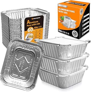 Aluminum Pans Disposable Foil Pans with Lids 60 Pack Baking Pan Tin Foil Pans Great for Baking, Cooking, Heating, Storing,...