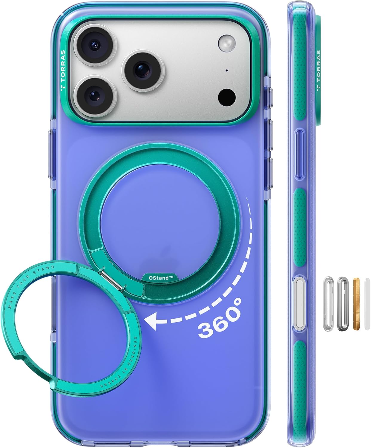 TORRAS O3 Hue for iPhone 17 Pro Max Case,4X Military-Grade Air Drop Protection with Shockproof Airbag Bumper,360 Magnetic Stand Compatible with MagSafe Phone Case,Colorblock Aesthetic,Indigo Blue