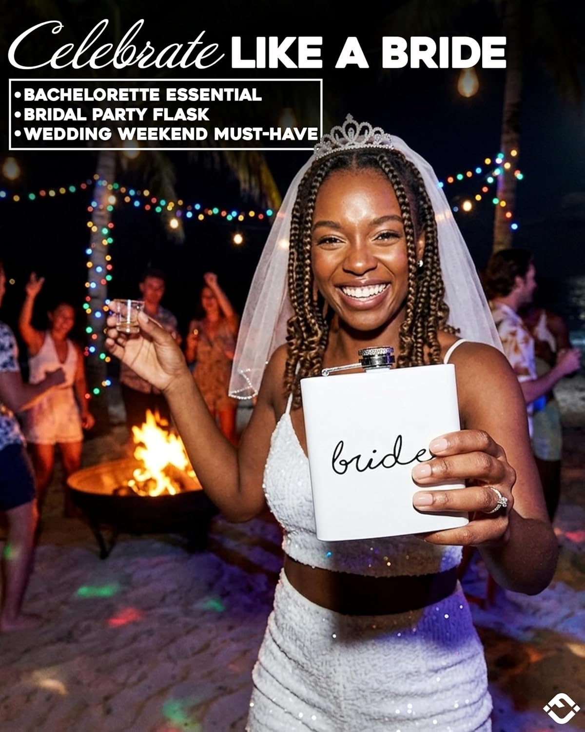 Funky Junque Bride Tribe Flask Stainless Steel 6 Oz Hip Flask for Bride, Maid of Honor, Bridesmaids Gifts - Bride (White)