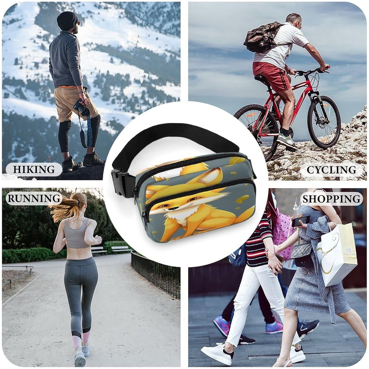 Yellow Fox Fanny Pack Belt Bag with Adjustable Strap Fashion Waist Bag for Outdoor Sports Hiking