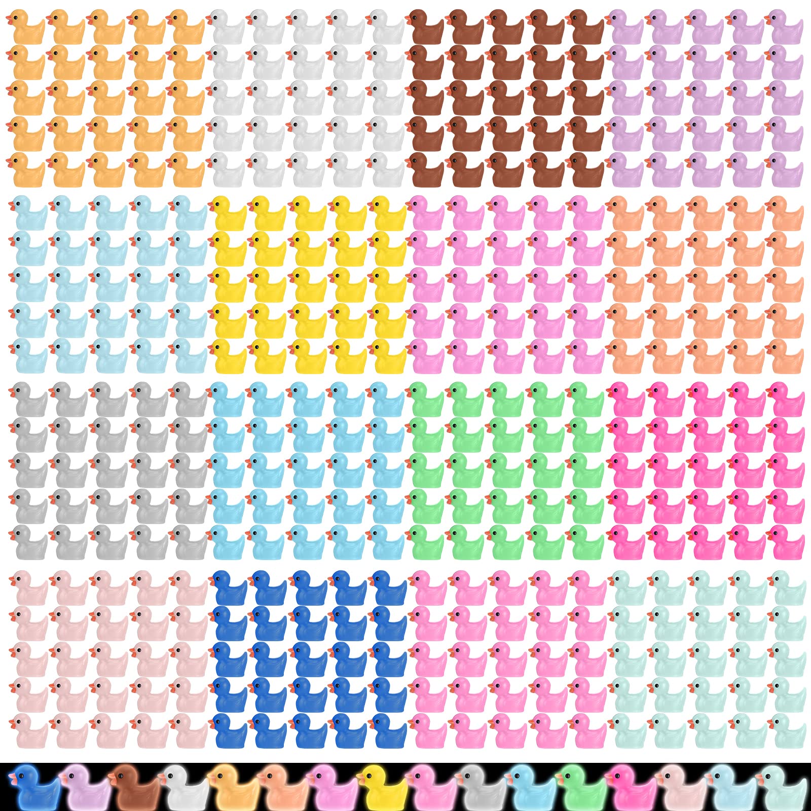 400 Pcs Mini Resin Ducks Luminous Tiny Ducks Glow in The Dark Miniature Ducks Ornament for DIY Garden Dollhouse Accessories Micro Potted Flower Pots Aquarium Party Decoration, 16 Colors