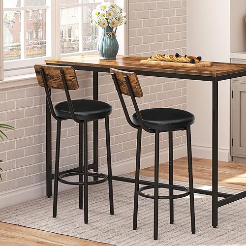 Miniatura 2 de HOOBRO Bar Stools with Backrest, Set of 2 Bar Chairs, Counter Stools with PU Upholstery, Breakfast Stools with Footrest, for Kitchen, Living Room,
