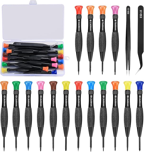 18 Pcs Glasses Screwdriver Set, Magnetic Small Screwdriver Kit with Flathead Cross Head Pentalobe Torx Star Screwdrivers Tweezers Repair Kit for Eyeglass Phone Electronics Jewelry Watch