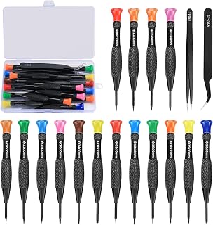 18 Pcs Glasses Screwdriver Set, Magnetic Small Screwdriver Kit with Flathead Cross Head Pentalobe Torx Star Screwdrivers Tweezers Repair Kit for Eyeglass Phone Electronics Jewelry Watch