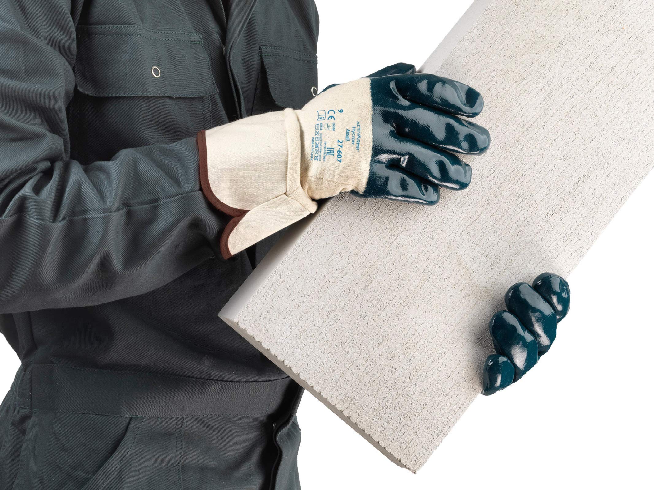 Ansell ActivArmr 27-607 Guantes de Trabajo, Revestimiento Nitrilo Extra-Resistente, Protección Cortes y Resistencia Aceite para Trabajos Pesadas, Hombre Mujer, Azul, Talla L (12 Pares)