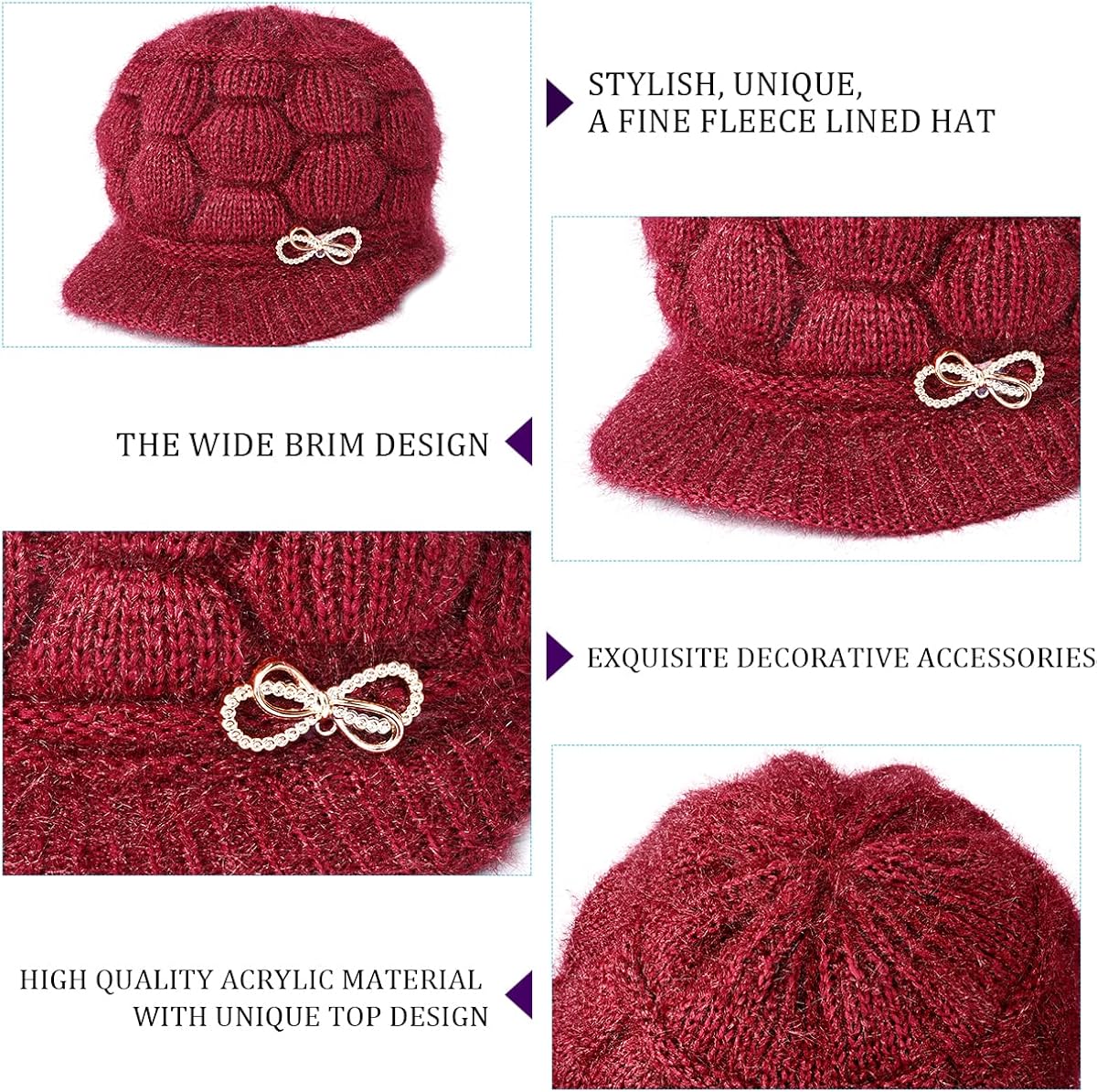 DANMY Women's Winter Hat, Fleece Lined Womens Beanie Hat, Middle-Aged and Old Warm Earmuff Hat for Women (One Size, 1pcs Red)