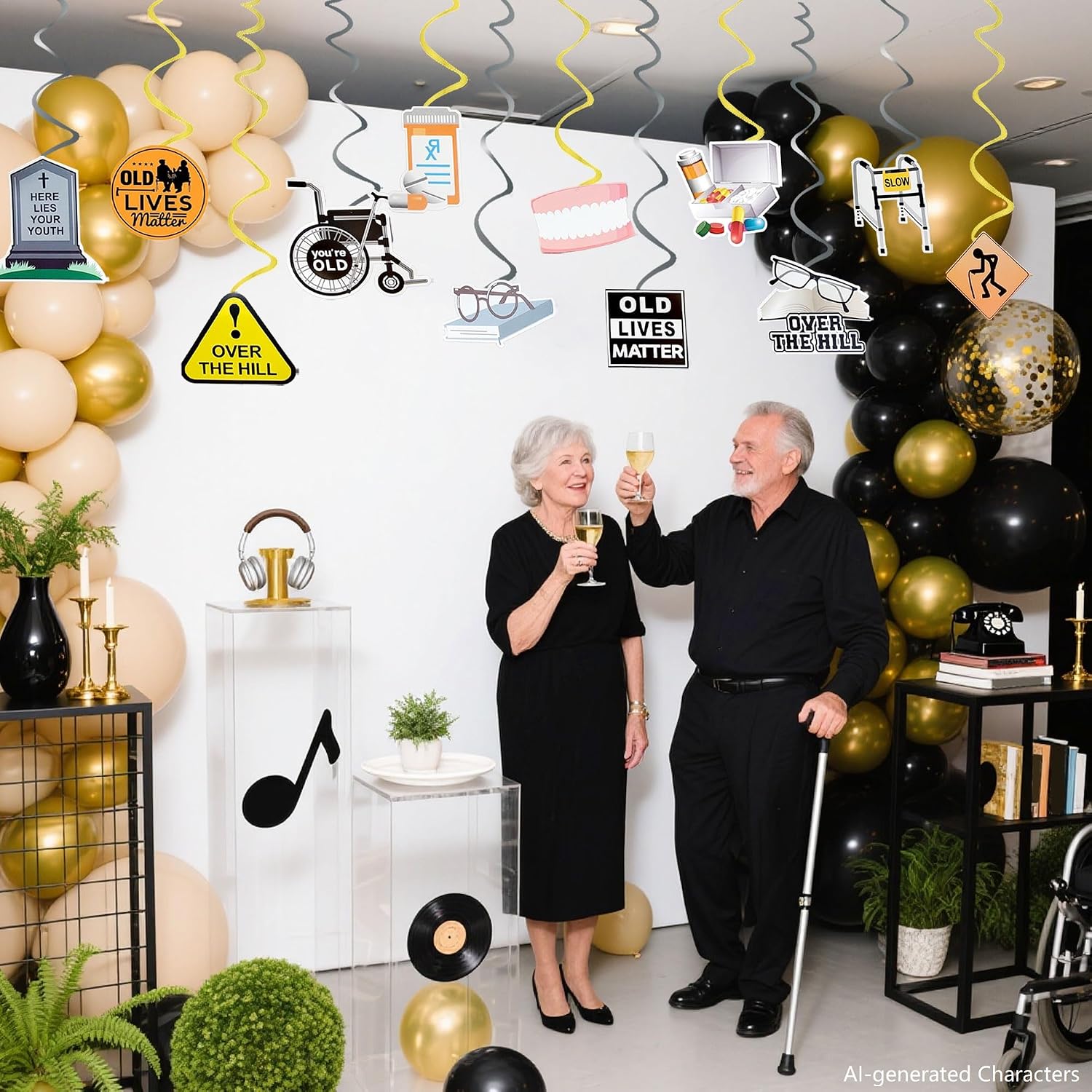 Over The Hill Decorations Foil Old Lives Matter Hanging Swirls Old Age Cake Decorations Funny Over The Hill Birthday Decor Old People