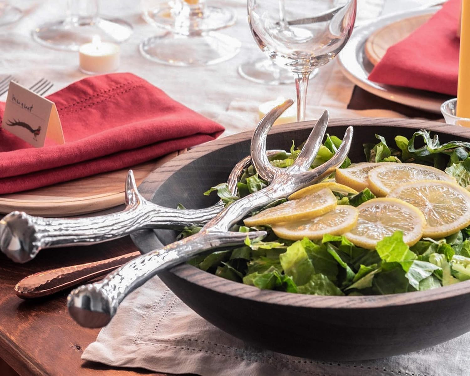 Arthur Court Designs Long Antler Aluminum Salad Serving Spoon and Salad Serving Fork, Salad Servers Set 13.25 inch Long