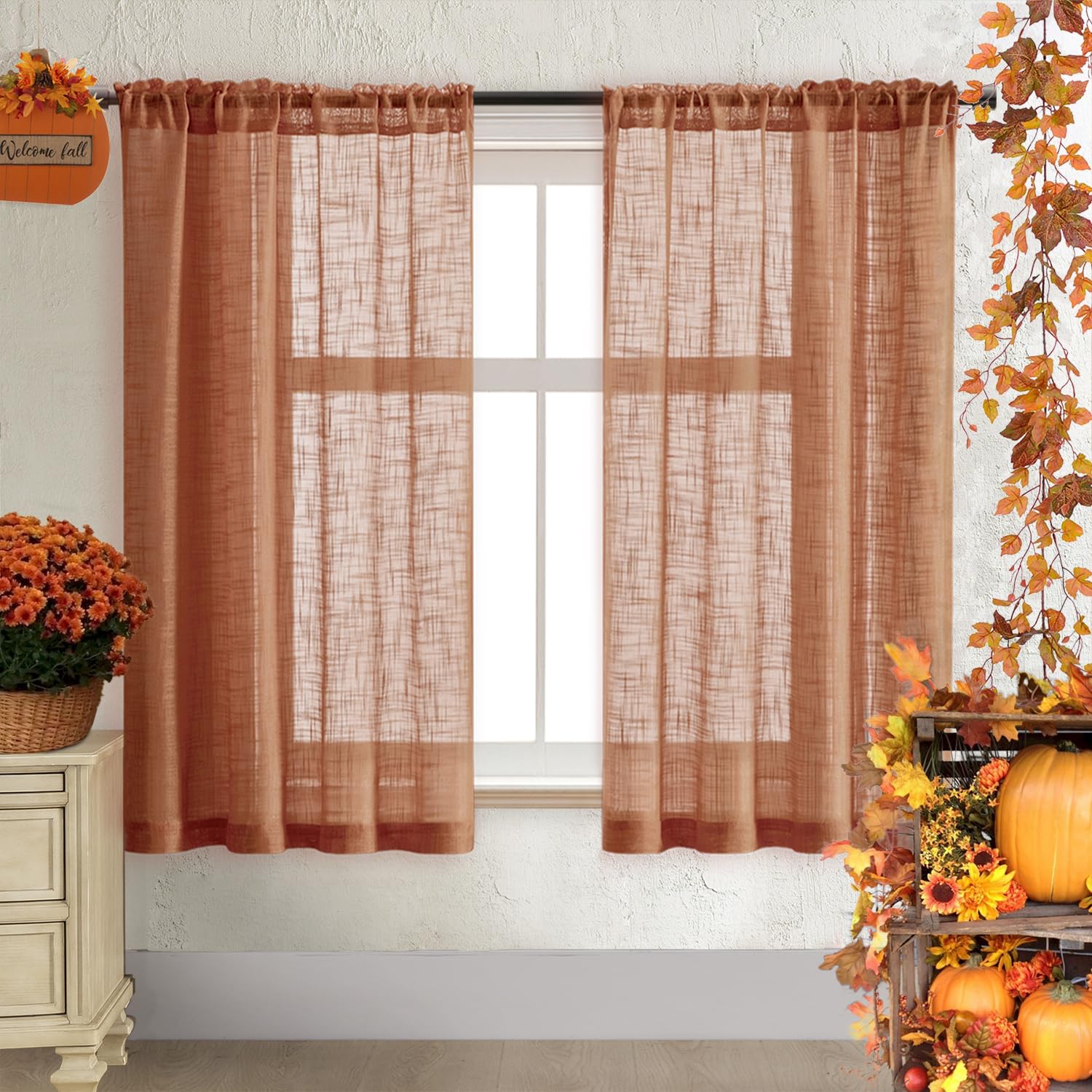 LinenTopia Tende Trasparenti Floreali Multicolore - Set 4 Pannelli Con Mantovane A Perline E Fermatende - Lunghezza 160 Cm - 3