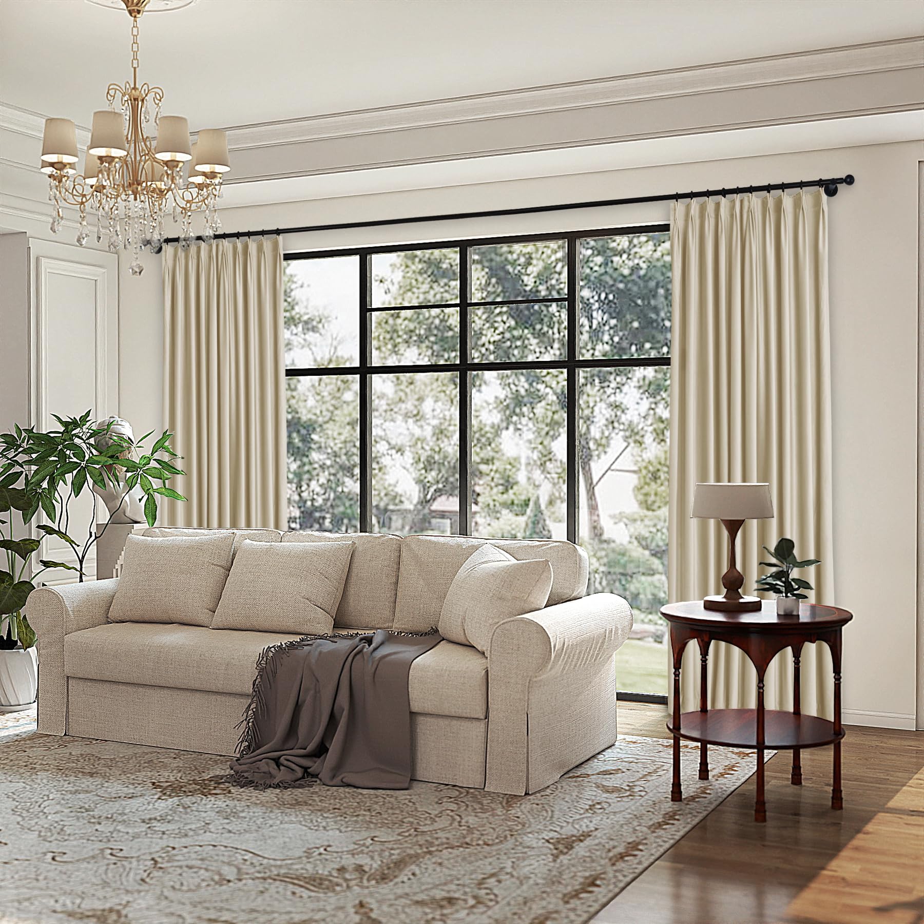 frelement room darkening curtains for living room velvet solid curtain pinch pleat window curtain for bedroom privacy panels drapes thermal window drape, 100" w x 102" l, 2 panels, sandshell