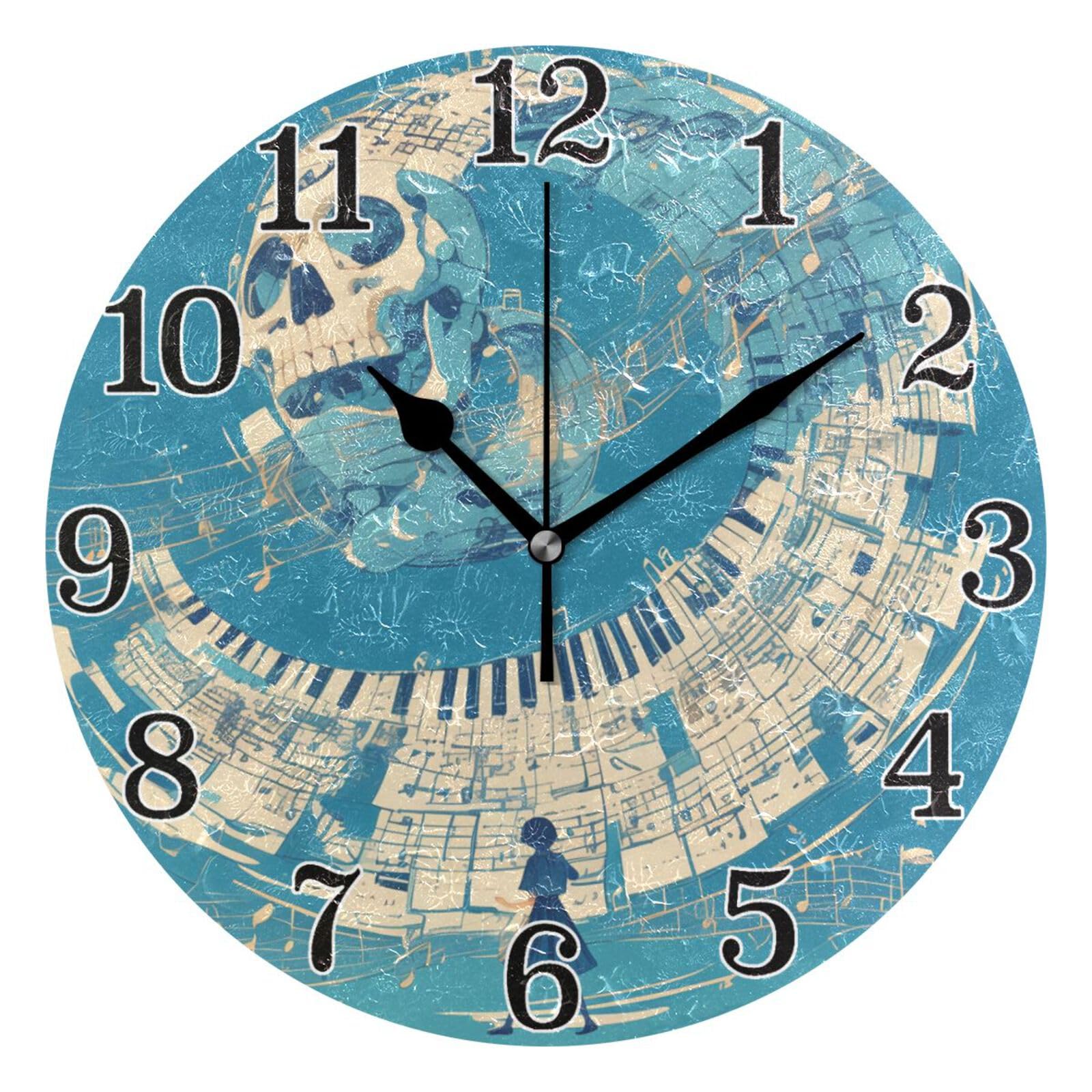 Horloge murale squelette et musique bleue 25,4 cm au design artistique raffiné