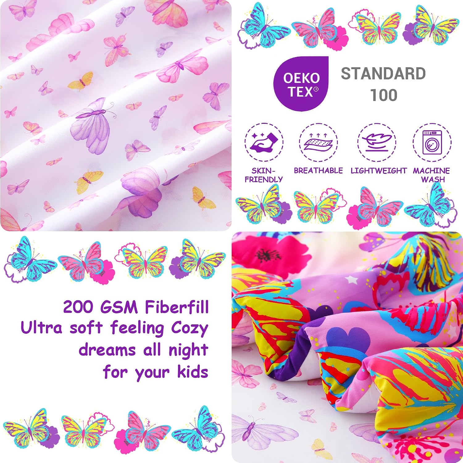  Toddler Bedding Sets for Girls,4 Pieces Butterfly Flowers Printed thumbnail