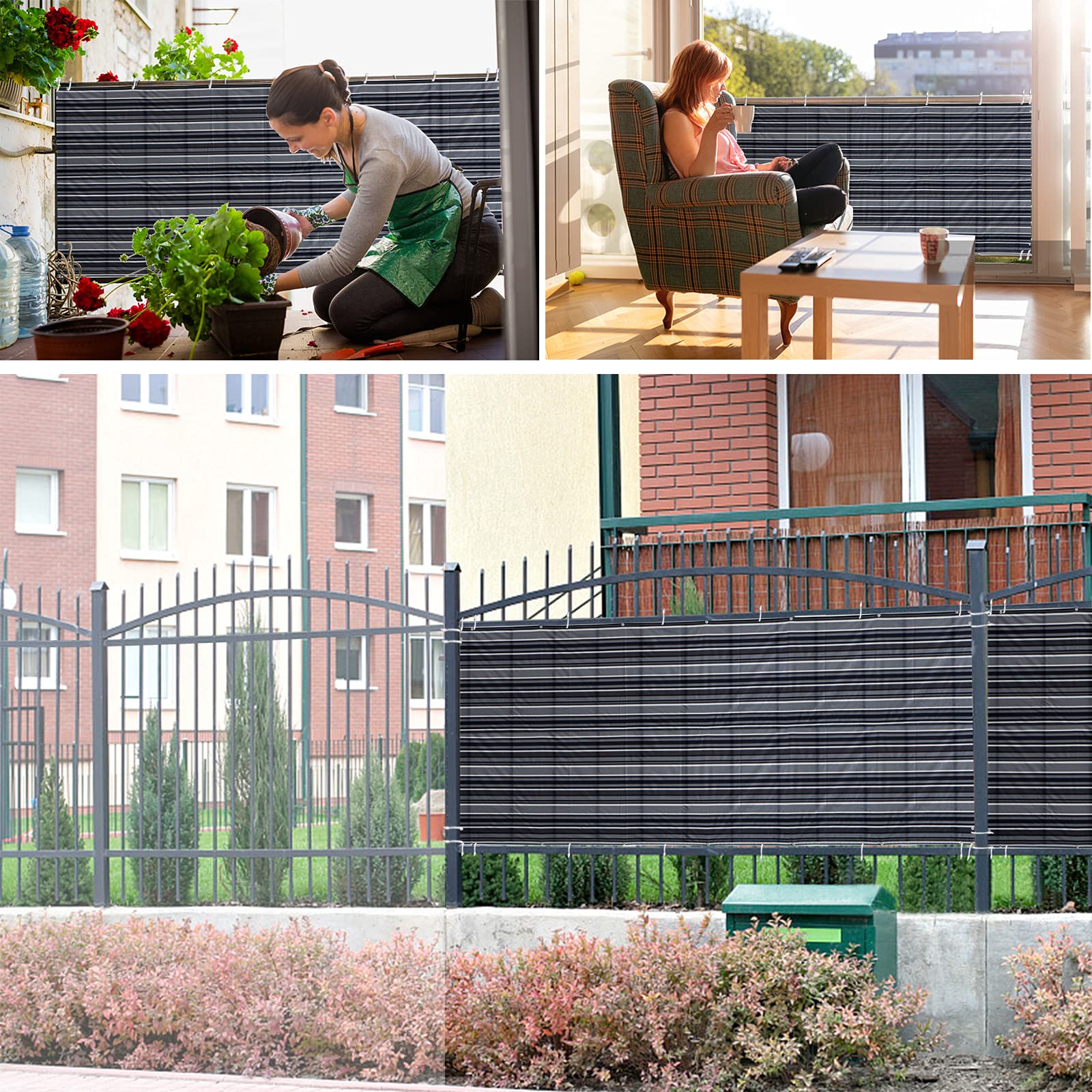 Frangivista Balcone Copertura 90x900cm Telo frangivista Recinzione Giardino Recinzione Giardino frangivista Balcone Protezione Tutto unfade per Giardino con Corde e Fascetta-Bianco e Nero