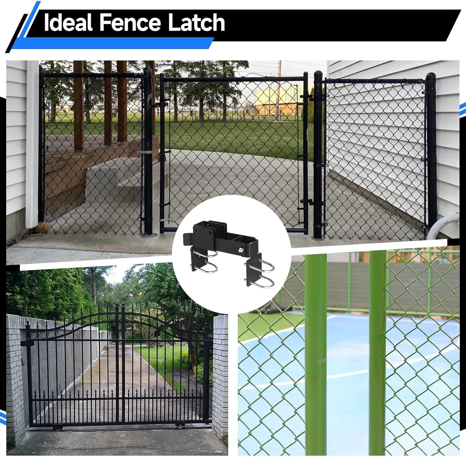 Padlockable Gate Latch for 1-3/8 in Frame, Black Metal Double Gate Latch