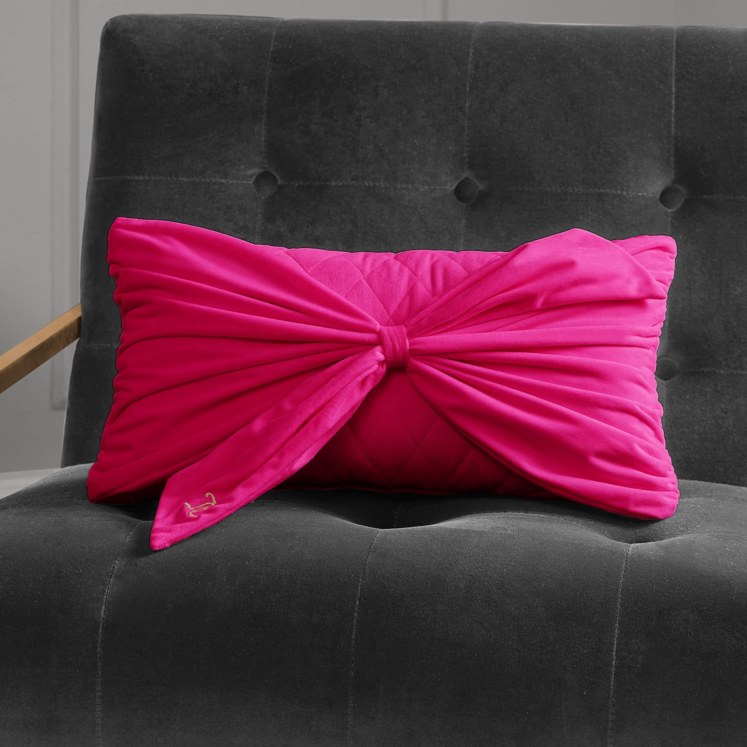 Juicy Couture Decorative Throw Pillow, 10"x18", Velvet Bow-Hot Pink