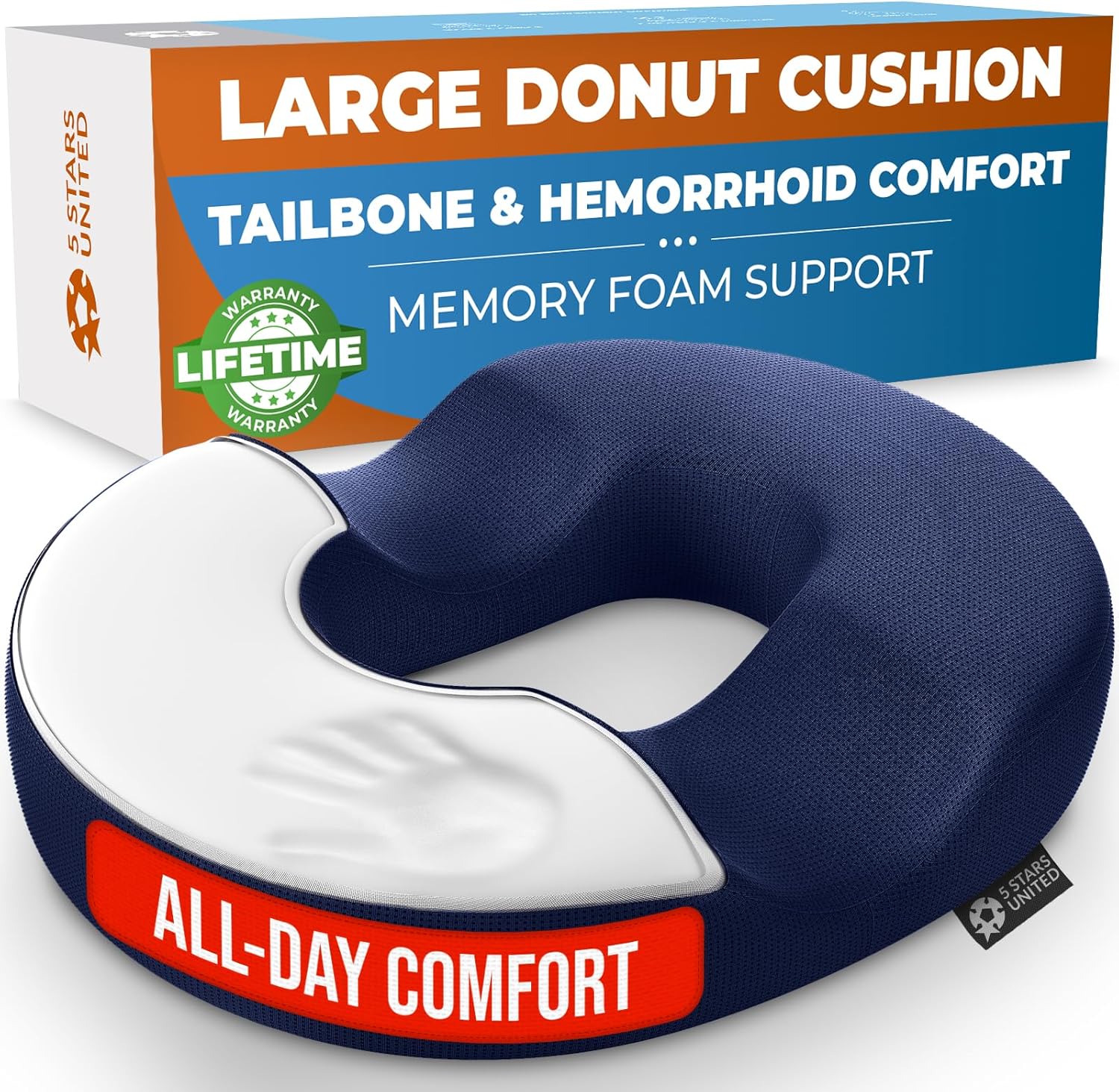 5 stars united donut pillow hemorrhoid tailbone cushion – large cushion for pain relief – coccyx, prostate, sciatica, pelvic floor, pressure sores, pregnancy, postpartum recovery, blue blue large