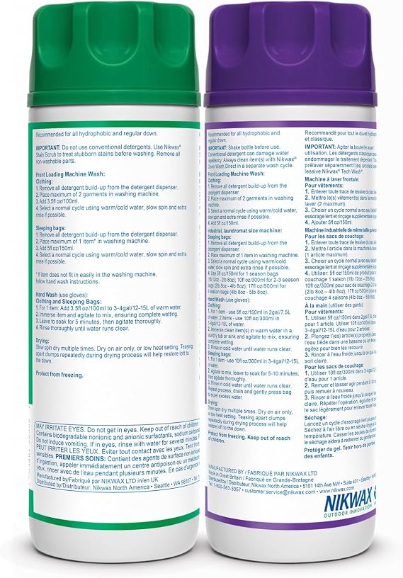 Nikwax Down, Down DUO-Pack, 300ml, Wash-In Cleaning and Waterproofing adds DWR Water Repellency to Down Filled Jackets, Outerwear, Sleeping Bags, Restores and Protects Insulation and Loft