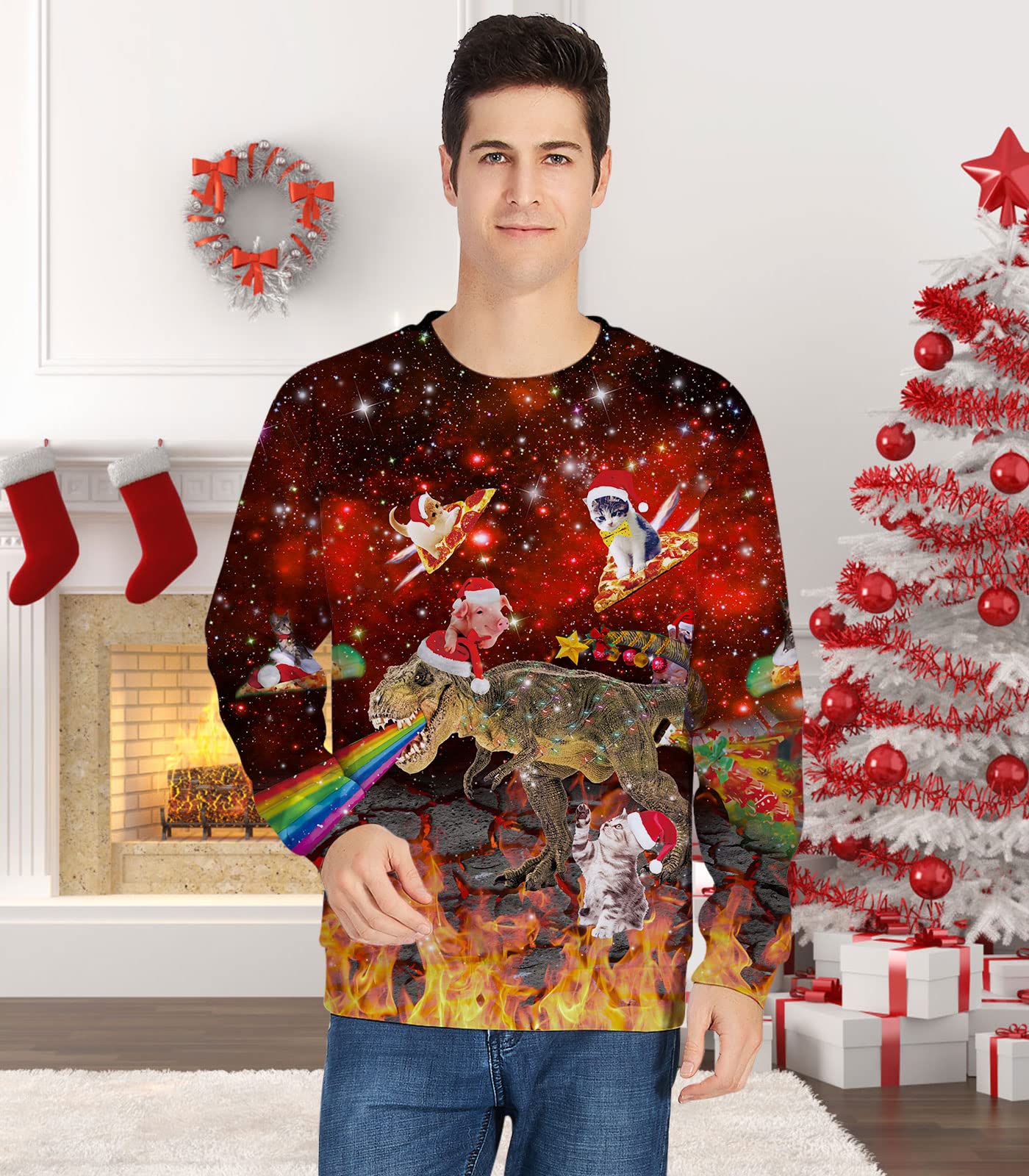 Loveternal Unisex Hässliche Weihnachtspullover 3D Druck Ugly Christmas Sweater Langarm Xmas Pullover Jumper S-3XL