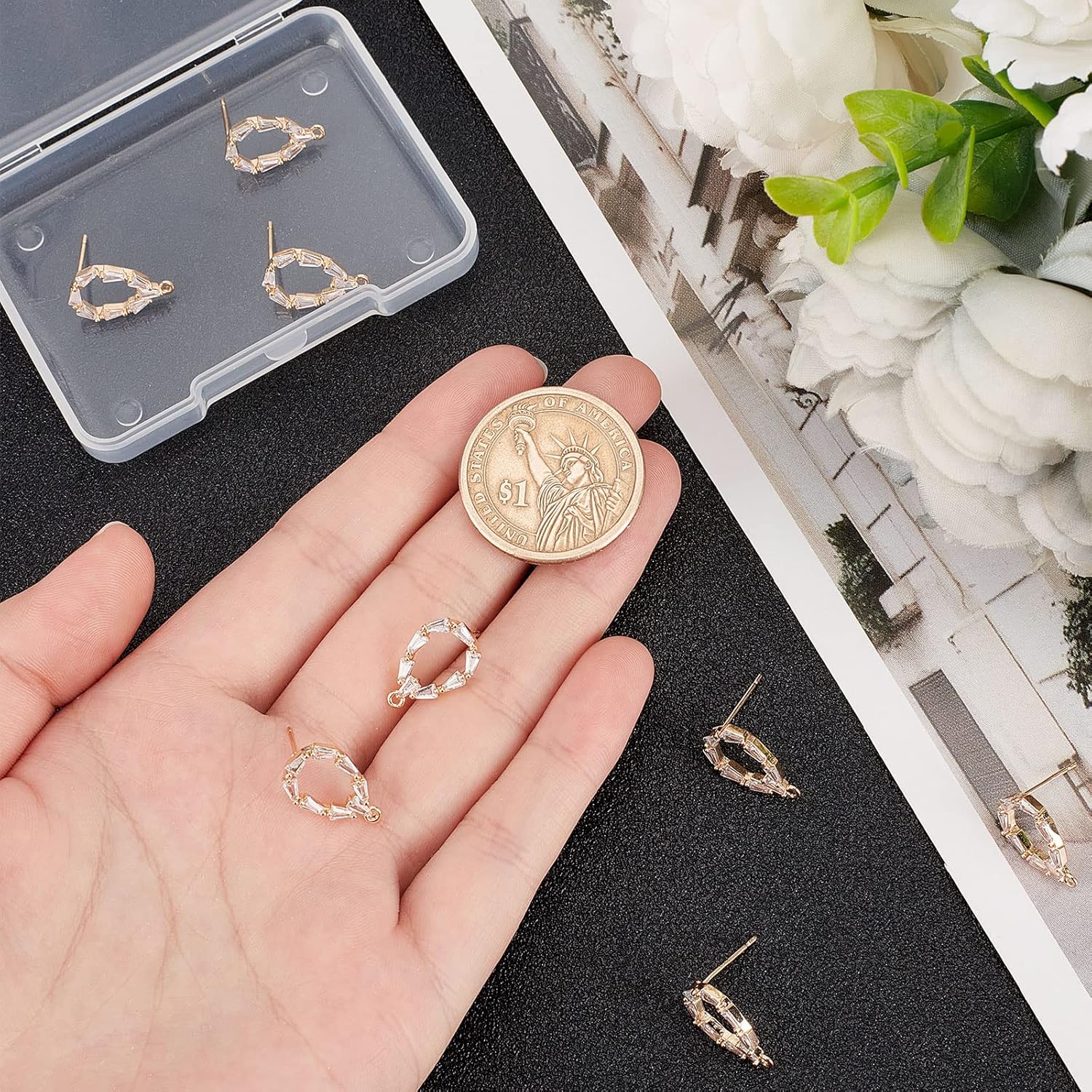 Beebeecraft 1 Box 10Pcs 18K Gold Plated Earring Findings Teardrop Shape Cubic Zirconia Stud Earrings with 1mm Loop for DIY Earring Jewelry Making - Image 3