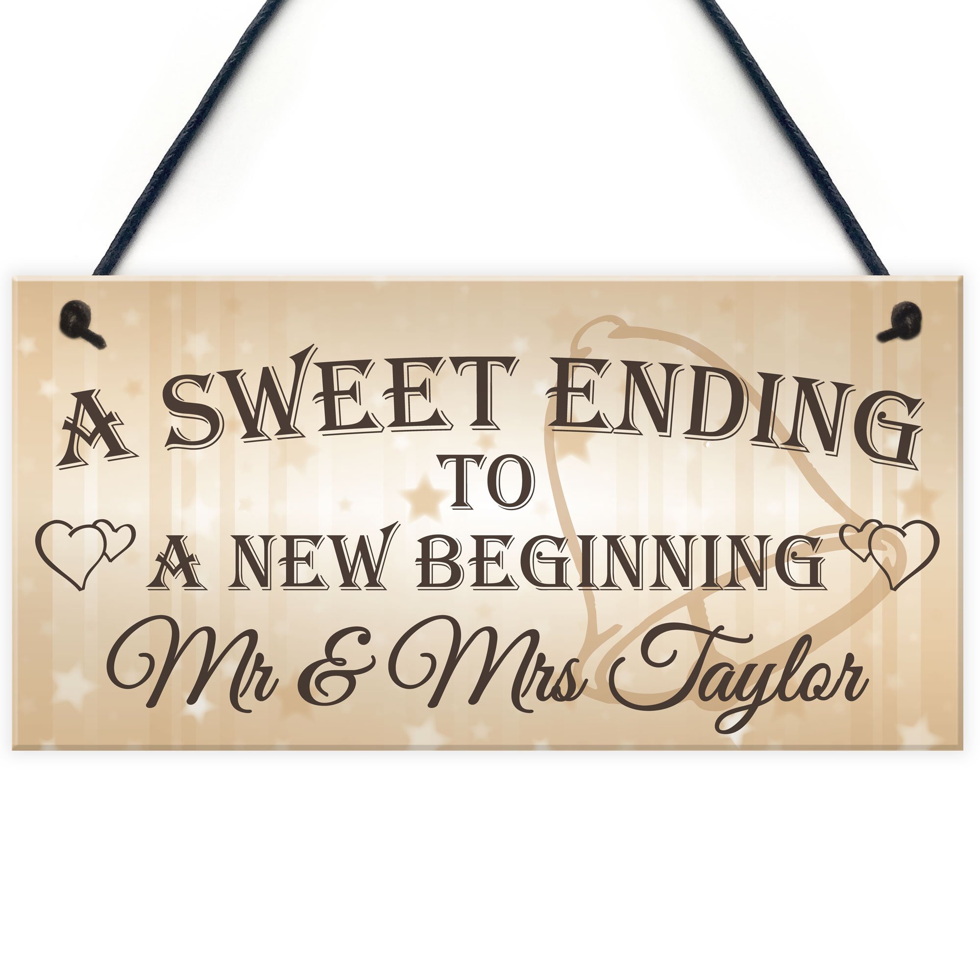 Red Ocean Personalised A Sweet Ending To A New Beginning Mr & Mrs Wedding Hanging Plaque Wedding Reception Gift Sign