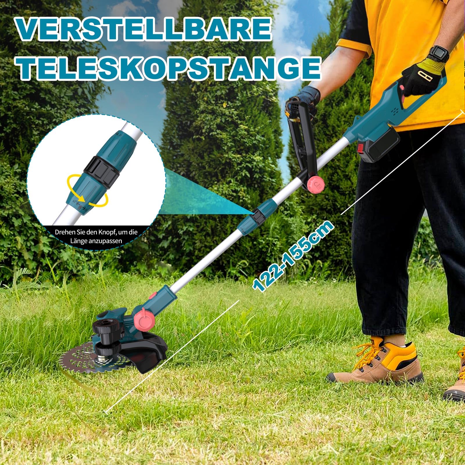 Cortabordes con batería para Makita batería, desbrozadora y desbrozadora, | Desbrozadora con cepillo para malas hierbas, (sin batería ni cargador) (azul)