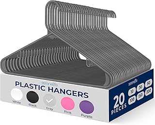 SereneLife Premium 20 Pack Plastic Hangers, Lightweight, Durable, Space Saving Clothes Organizers, Suitable for Shirts, Sweaters, Hoodies, Dresses, Kids Clothes, Good for Home Organization (Gray)