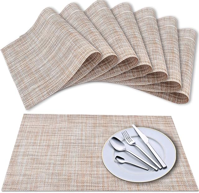 Newk Placemat, Crossweave Vinyl Woven Table Mats, Non-Slip Insulation Washable Table Mats Set (Set of 8, Linen)