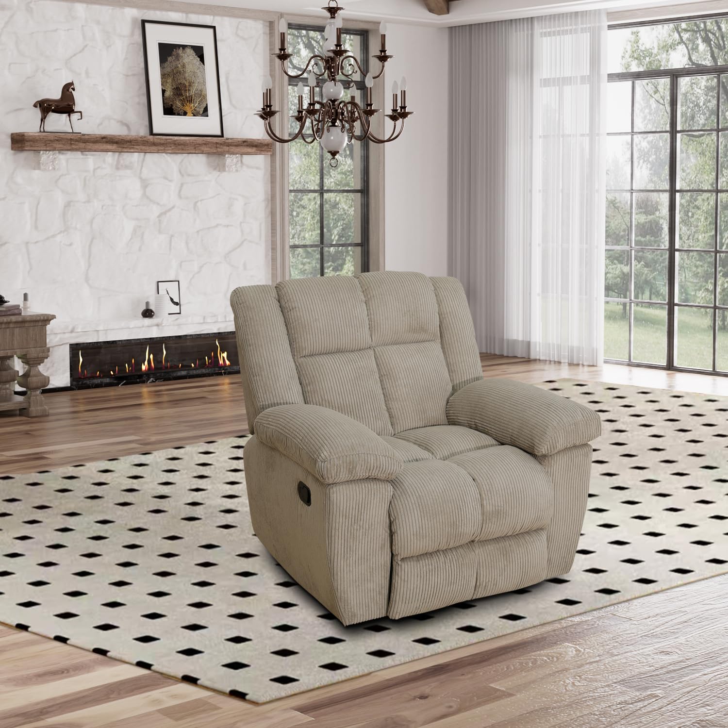 GEBADOL Manual Reclining Sofa Set for Living Room, Corduroy Recliner Couch Set, 3 Pieces Recliner Sofa Set for Living Room/Apartment/Office (Khaki,