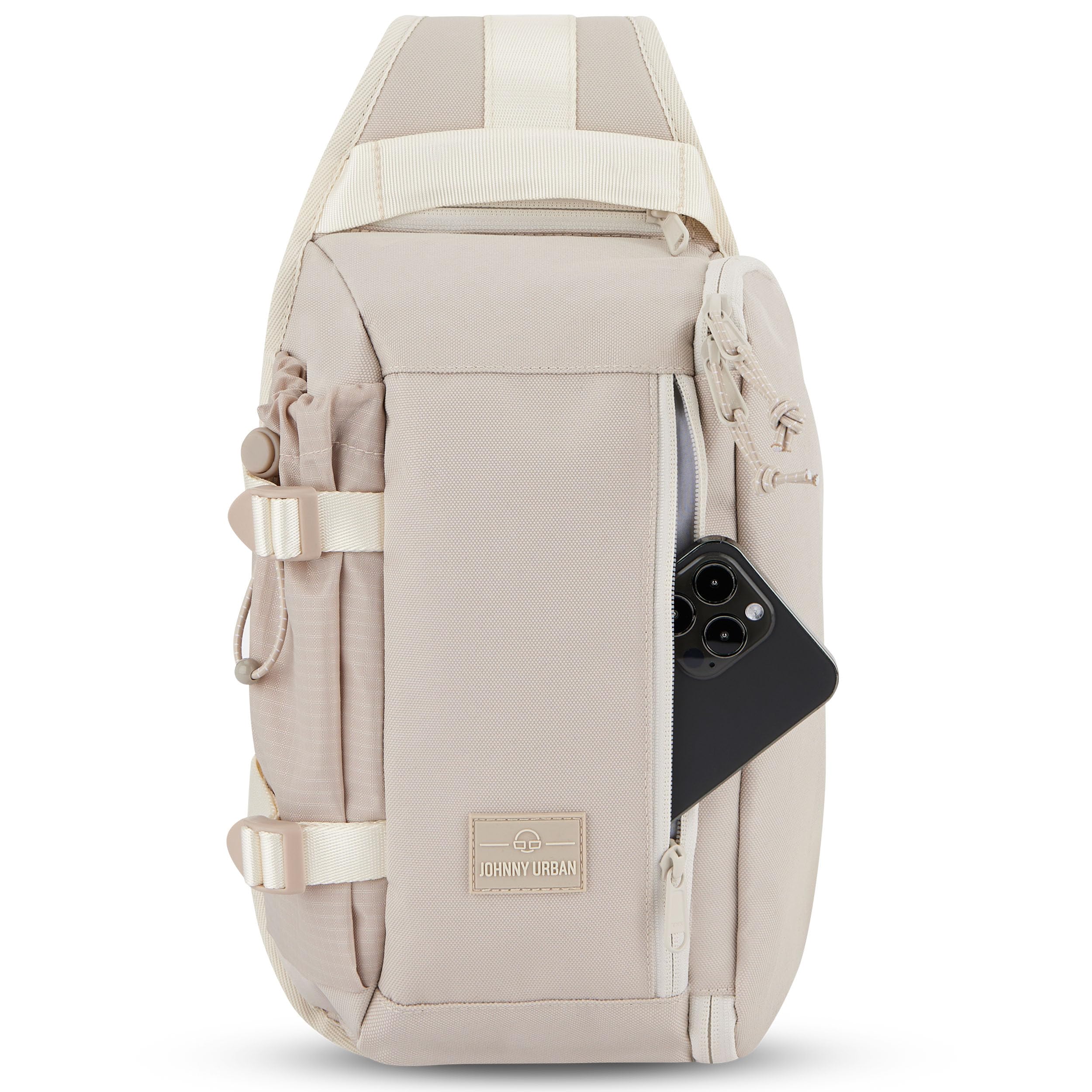 Johnny Urban Slingbag Femmes Hommes Beige - Charlie - Sac à Épaule Bag Randonnée Voyage - Matériau indéchirable et Durable - Pochette pour Bouteille d'eau