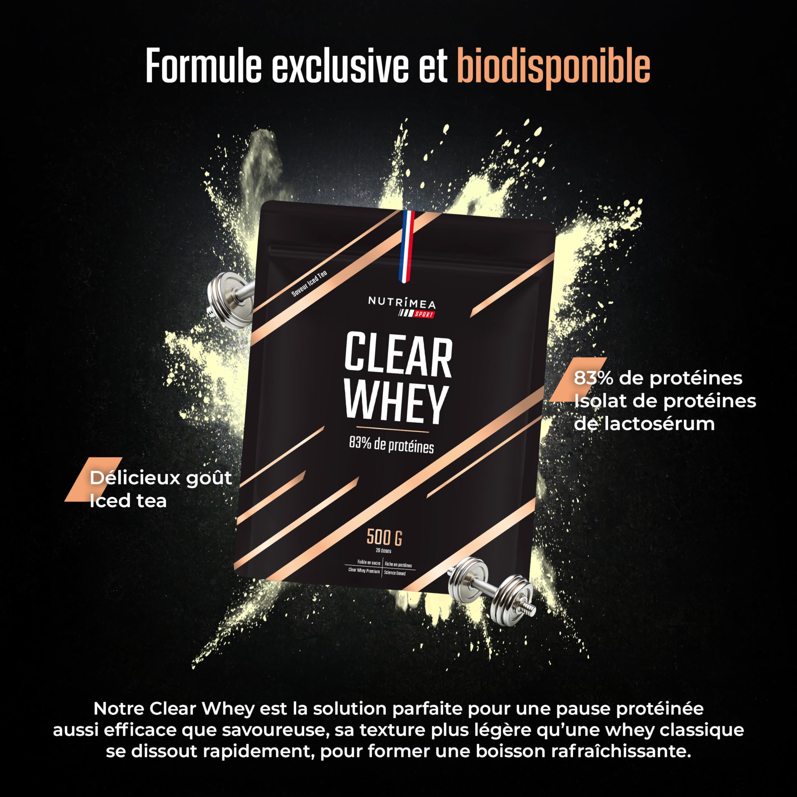 CLEAR WHEY – Whey Isolate Protein – 83% de Protéines – Performance & Récupération – Saveur Thé Glacé – 20 Portions – Nutrimea Sport - Expertise Française