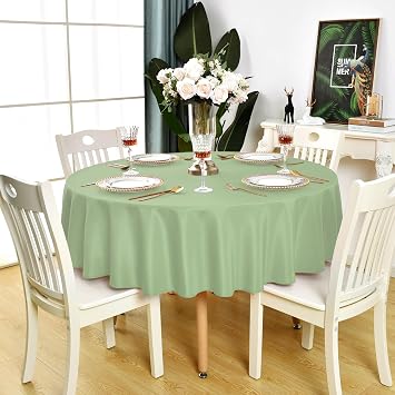 Sage Green Round Tablecloth Waterproof Washable Table Cloth, 48 inch | Wrinkle Free Stain Resistant Circle Table Cloth 210GSM Polyester Wipeable Table Cover for Party, Banquet, Wedding