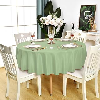 Sage Green Round Tablecloth Waterproof Washable Table Cloth, 90 inch