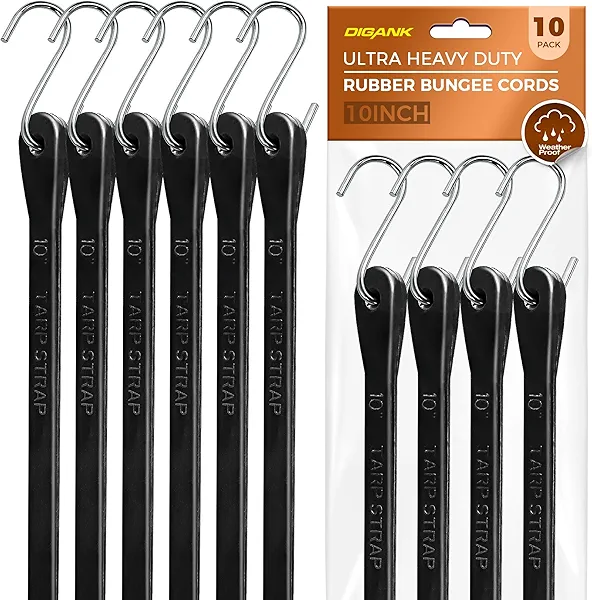 Small Bungee Cords with Hooks 10", Short Elastic EPDM Rubber Straps, 10 Pack Mini Bungee Tie Downs for Bike Accessories, Tool Bags, Car Gear, Wire & Pipe Organization, 180 lbs Load 10" long*