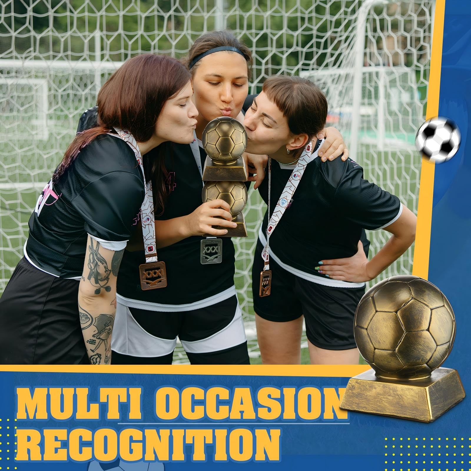 Liliaafar Fußball-Trophäe, 10,2 cm, Antik-Bronze-Gold, Kunstharz-Fußball-Medaillen, Sammlerstück für sportliche Erfolge, Büro-Schreibtisch-Dekoration, Trophäenkoffer, Trapezsockel