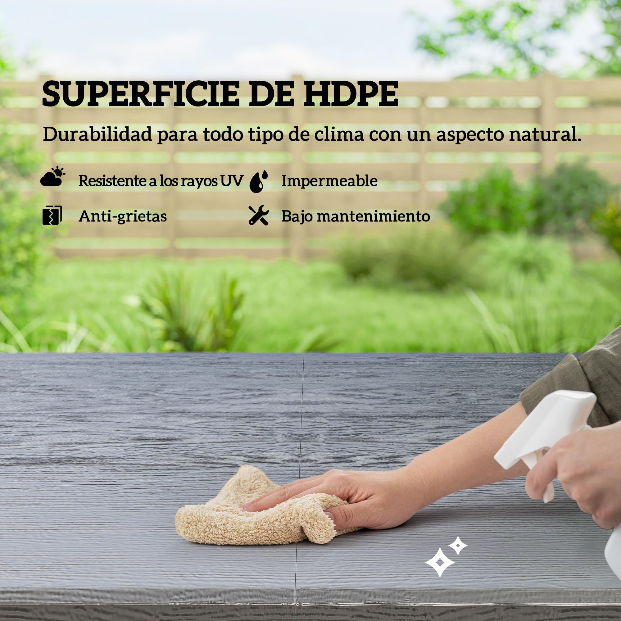 Outsunny Conjunto de Mesa y Sillas Jardín de 5 Piezas, Muebles de Jardín Exterior con Mesa Plegable Ajustable de 55 a 74 cm, 4 Sillas Plegables y Encimera de HDPE, para Terraza Patio, Gris Oscuro