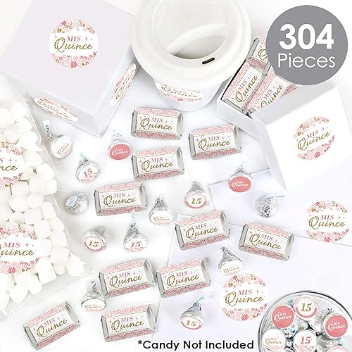 Miniatura 2 de Big Dot of Happiness Mis Quince Anos - Mini envoltorios de barra de caramelo, calcomanías redondas de caramelo y calcomanías circulares - Kit de