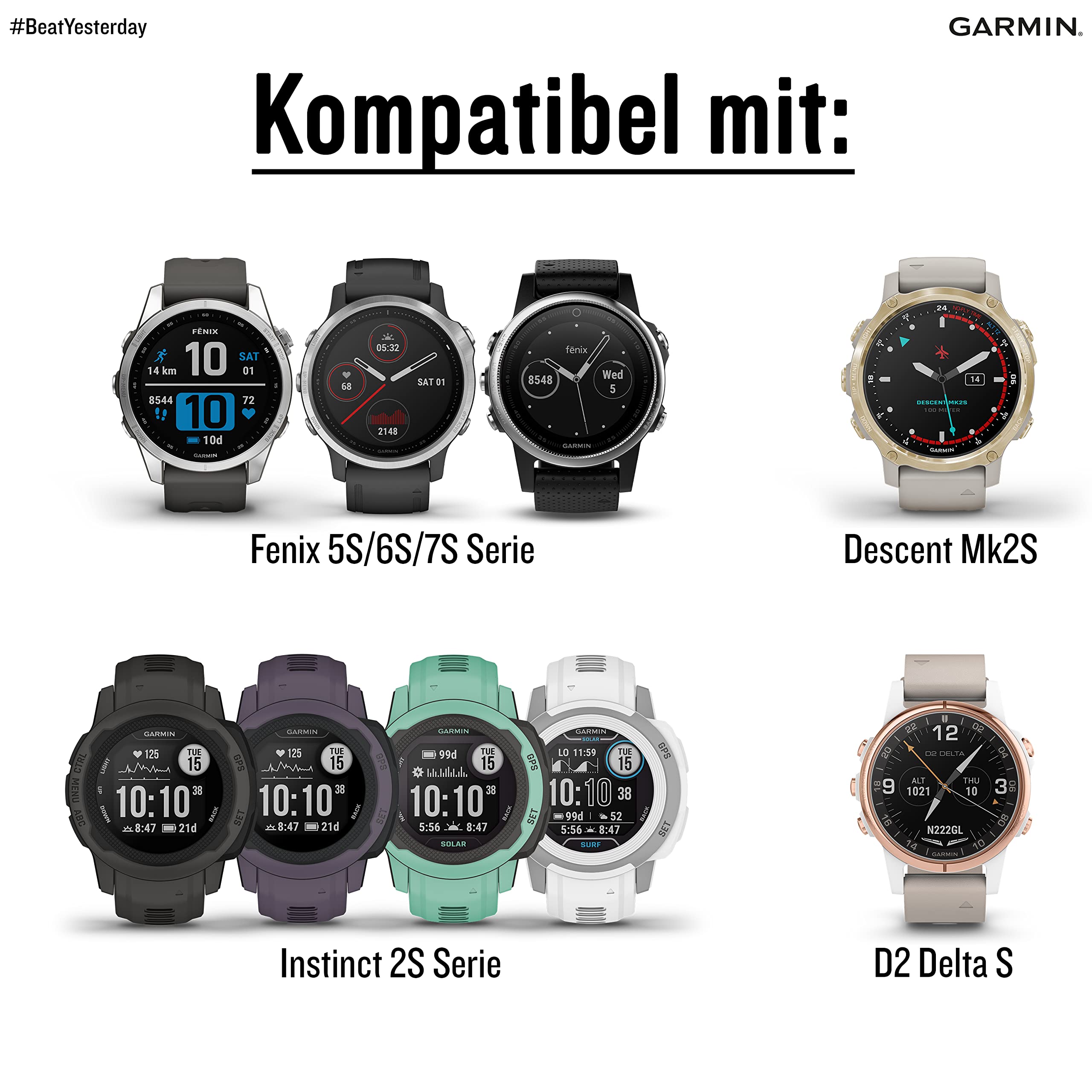 Garmin Quickfit-Armband 20mm, passend für ausgewählte Modelle der fenix-, epix-, Descent-, D2-, und Approach- Serien, Original Zubehör