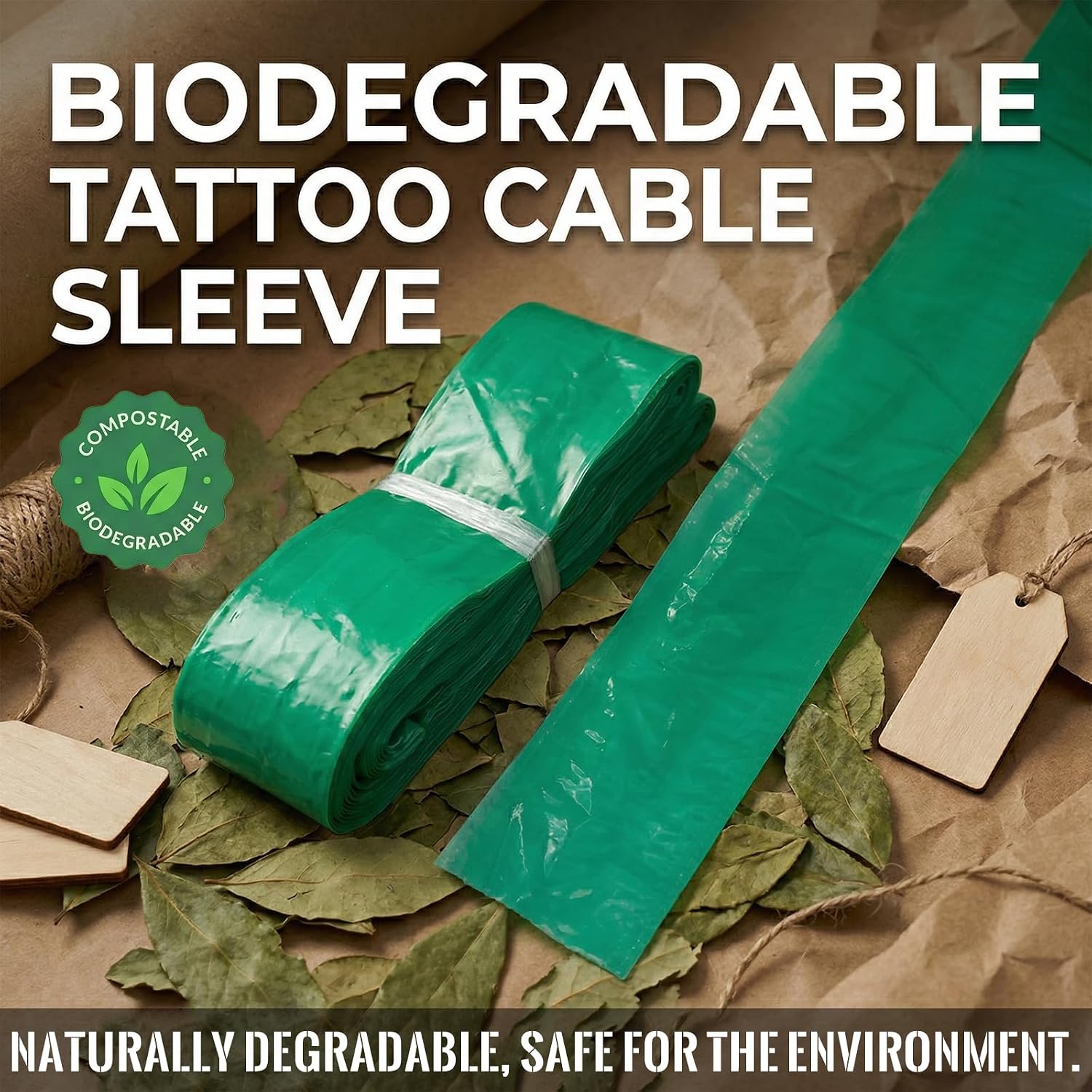 300PCS Clip Cord Covers, Disposable Hygiene Tattoo Clip Cord Covers, 2x32in, Green