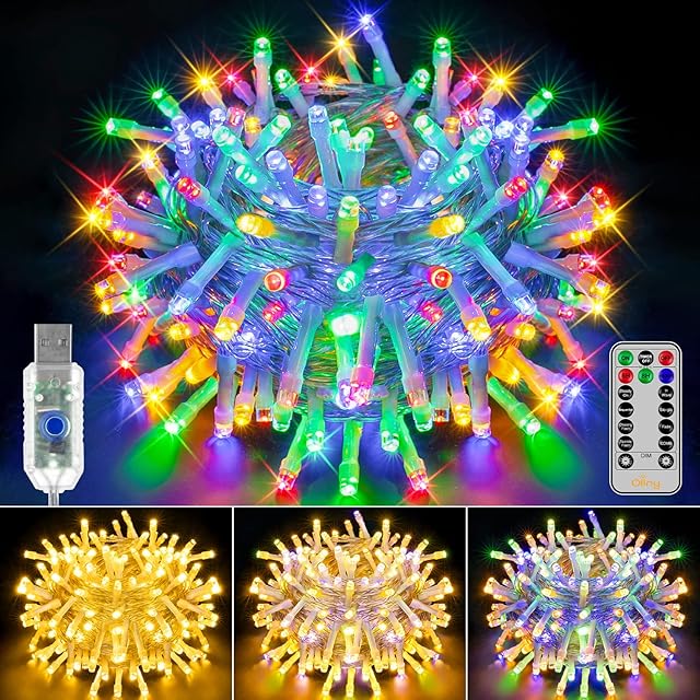 Ollny Christmas Tree Fairy Lights - 100LED 10m Outdoor/Indoor Christmas Decorations Xmas Lights Mains Powered with 11 Modes/Remote String Lights USB Plug in for Bedroom/Windows/Garland/Door/Gifts