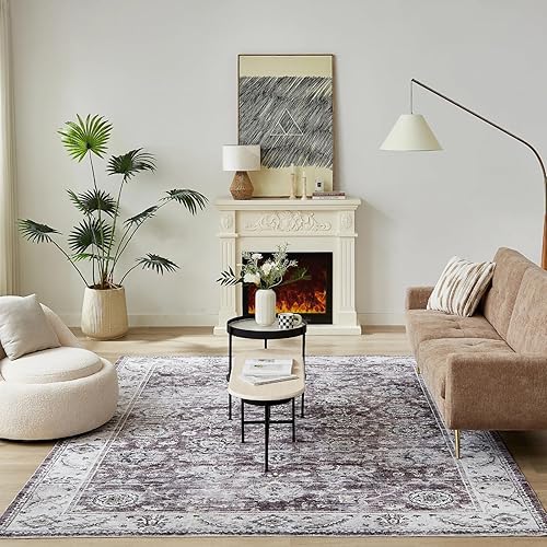 Miniatura 3 de Floralux Alfombra bohemia de 4 x 6 pies, color gris pardo, alfombra de cocina antideslizante, alfombra de noche para dormitorio, alfombra