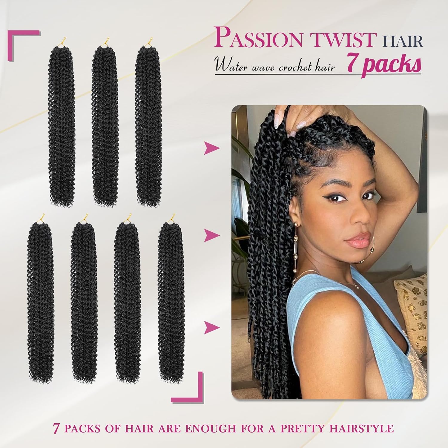 Dansama 7 Packs Passion Twist Hair Water Wave Braiding Hair for Butterfly Style Crochet Braids Bohemian Hair Extensions (30inch (Pack of 7), 1B)
