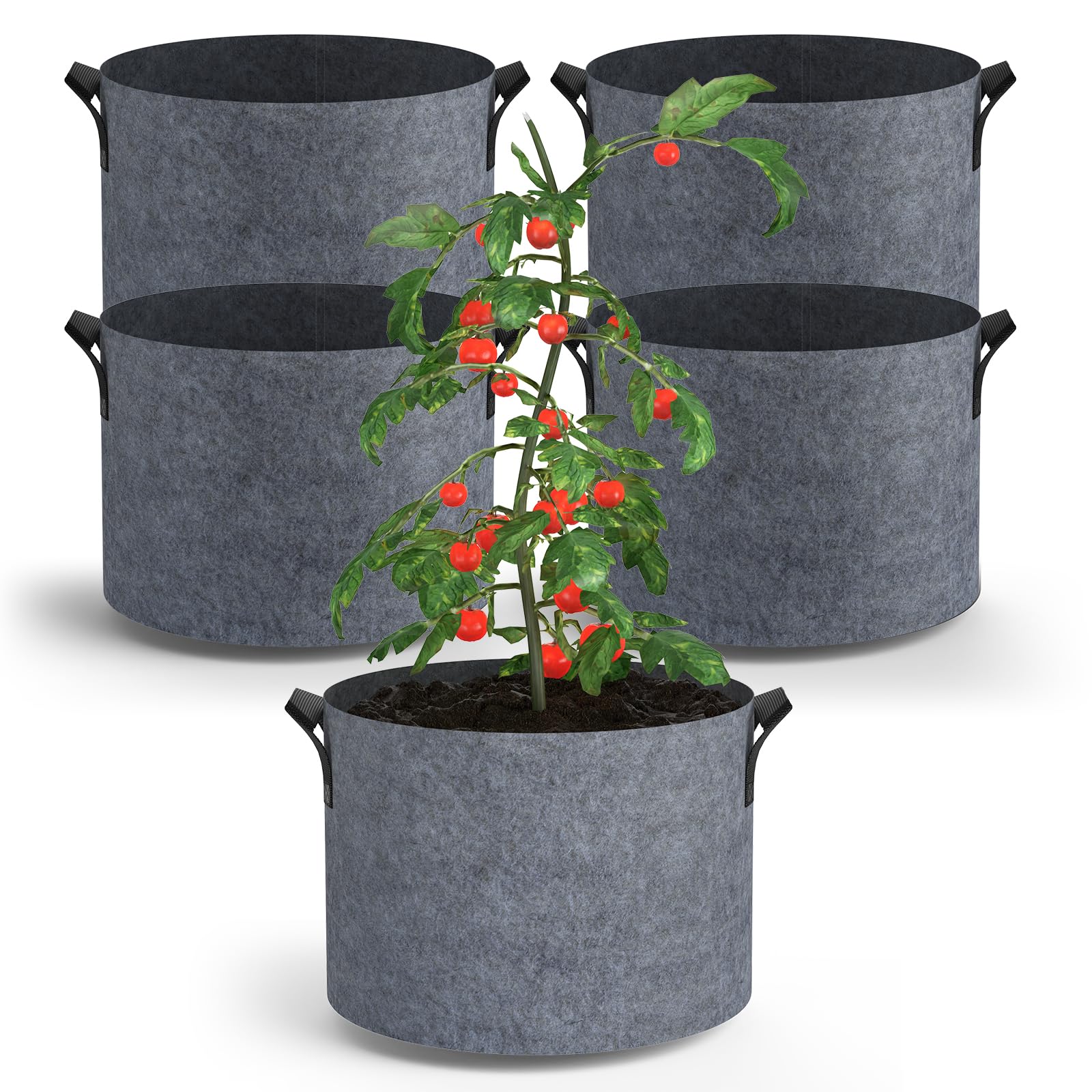 Paquete de 5 bolsas de cultivo gruesas de 15 galones, macetas de tela no tejida multiusos con asas duraderas, macetas de jardín al aire libre para frutas, verduras, flores, hierbas, plantas