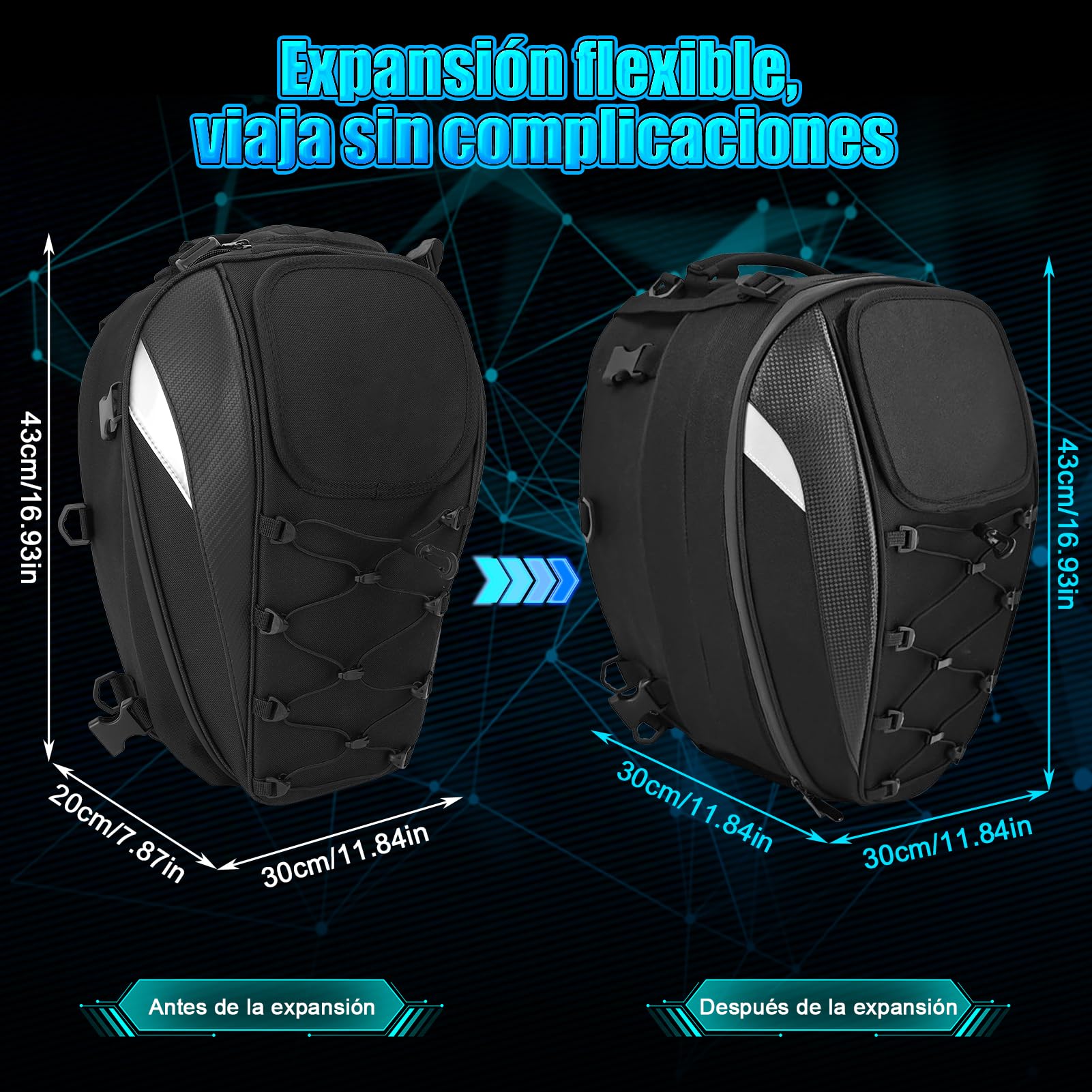 Mochila de 45L de tela Oxford para motocicleta, bolsa de casco resistente al agua con bolsillo de malla elástica y correa para el hombro para motocicleta, para guardar guantes, ropa y otros