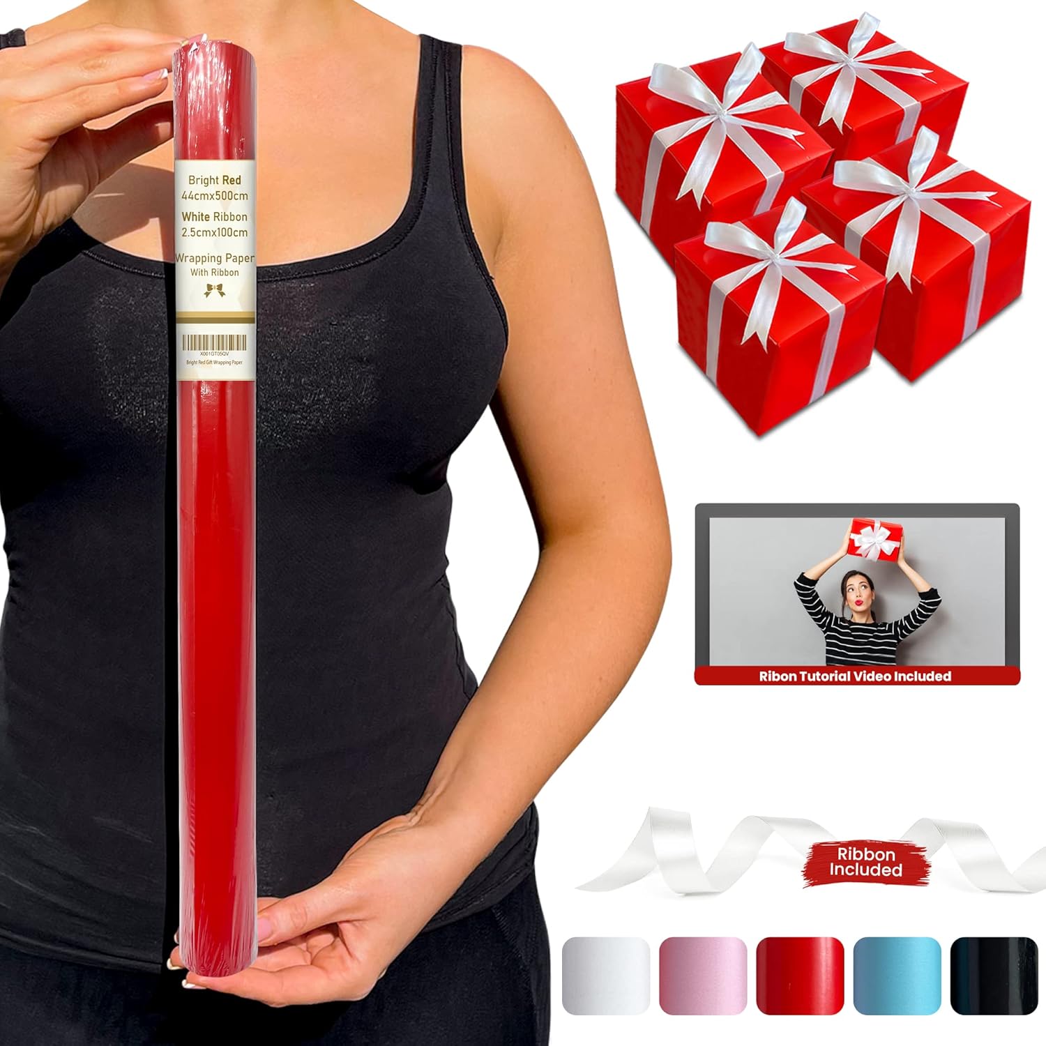 Empire Bright Red Wrapping Paper, 44cmx500cm Gift Wrapping Paper, 80 GSM Birthday Wrapping Paper