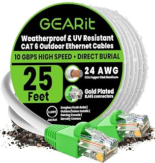 GEARit Cat 6 Ethernet Cable 25 Ft, Outdoor Direct Burial Cat6 Cord, White